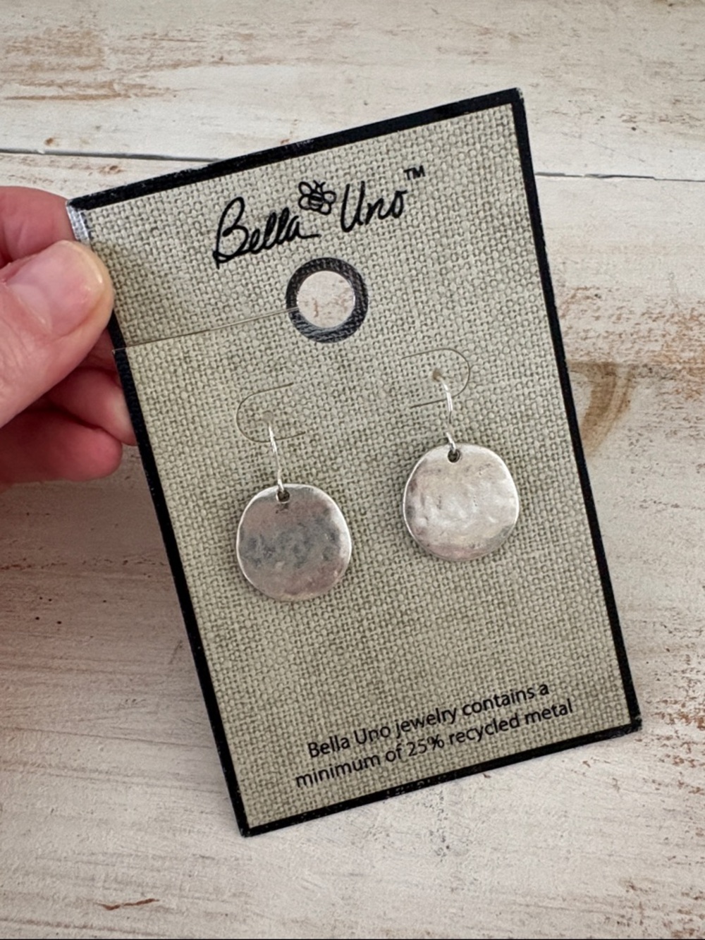 NEW Bella Uno Silver Tone Hammered Disc Earrings
